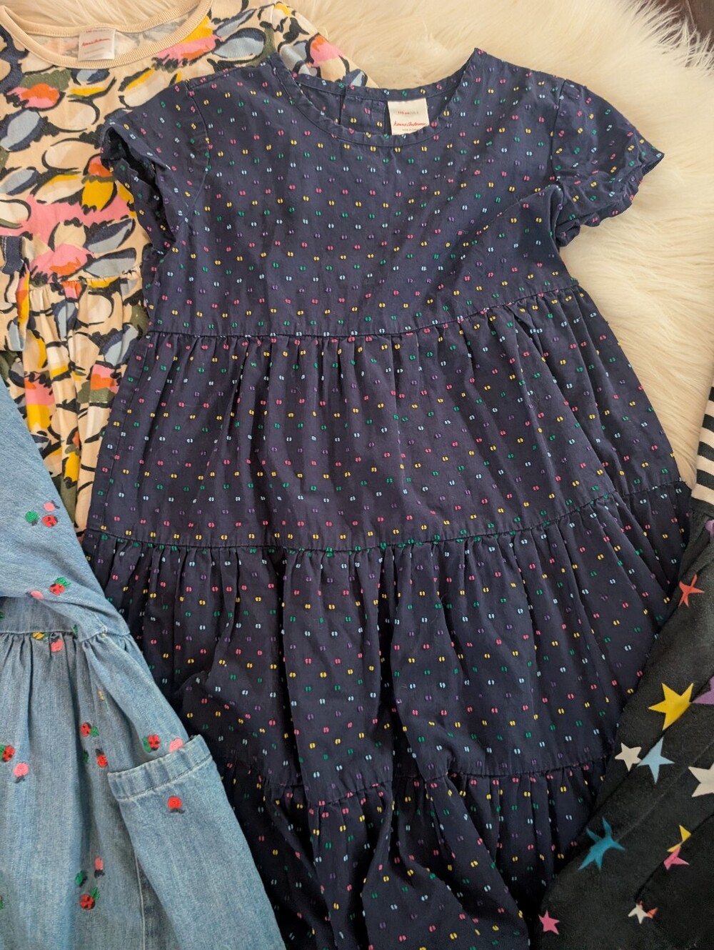 Bundle! 4 Hanna Andersson Dresses Short Long Sleeve Embroidered Denim Ladybug 5T - Picture 7 of 13